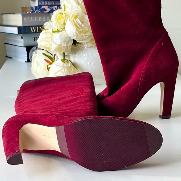 NEW STUART WEITZMAN Charlie Caberne Red Burgundy Suede Knee Boot sz 10 - Picture 4 of 9